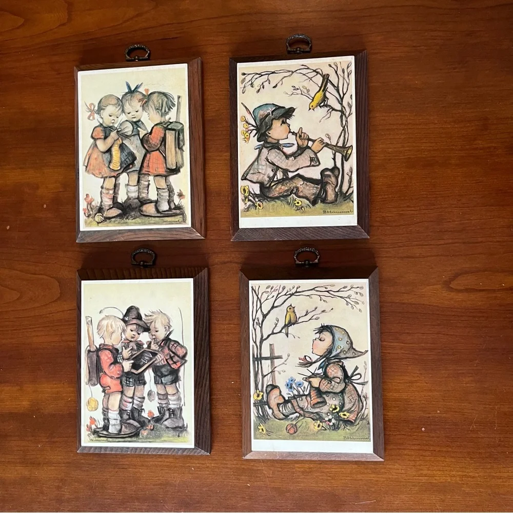 Vintage Hummel Wooden Decorative Wall Plaques Cottage Core Decor Set of 4